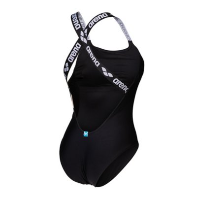 Maillot De Bain 1 Pièce Femme Haute Pression - Noir à Bandes Blanches - Polyamide/Élasthanne - Taille Adjustée