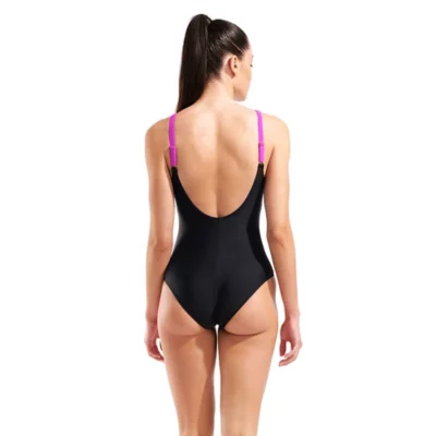 Maillot De Bain Une Pièce Femme Arena, Taille 36/38, Rose/noir, Chlor Protect, Neuf