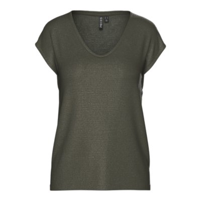T-shirt basic scollo a V in misto lino - nero - Donna - 12.00