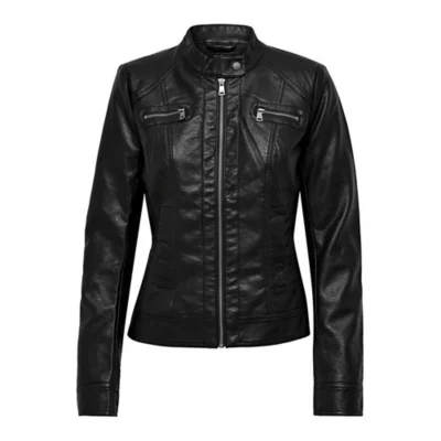 Veste En Cuir Noir Femme Central Park - Taille M, Manches Tricotées, Occasion Très Bon état