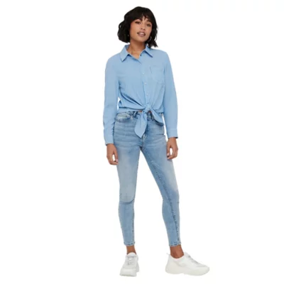 Chemise à Manches Longues ONLY Taille 40 - Viscose Bleu Et Blanc - Occasion Très Bon État