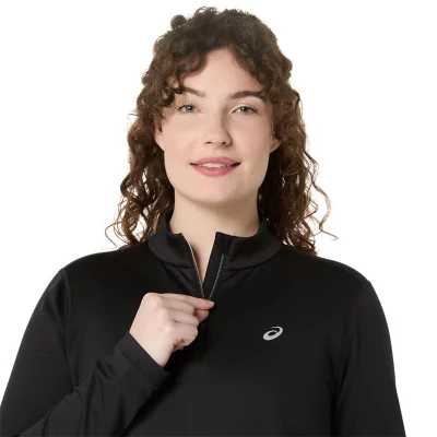 T-Shirt De Running Hiver Femme TCA – Manches Longues, Demi-Fermeture Éclair, Tissu Thermique – Sécurité Réfléchissante