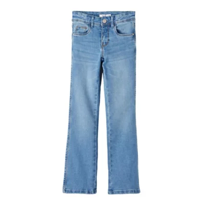 NAME IT Jeans Fille Taille Haute Coupe Droite Délavé Bleu Foncé - Pantalon Confortable Avec Poignets Élastiques