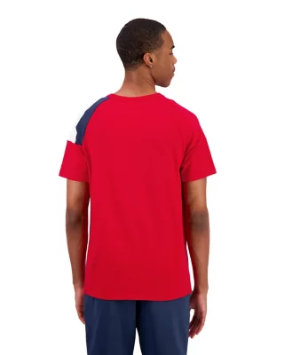 T-shirt fonctionnel à manches courtes pour homme - Bloc de couleurs européennes - Avec rayures bleu marine et rayures - Décontracté - Tendance - Confortable - Commerce extérieur, affaires, sport