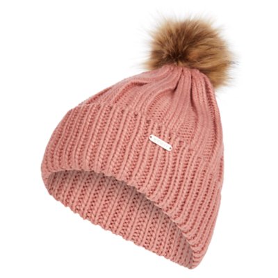 FEMME FEMME HIVER BONNET TRICOT BONNET DE SKI DÉTACHABLE FAUX FOUR BOBBLE  POM POM Rouge-adulte