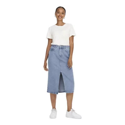 Jupe En Jean ONLY ONLBIANCA – Coupe Droite, Longueur Midi, Fente Devant