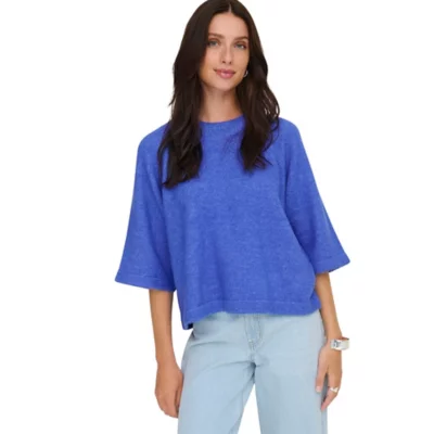 Pull Femme Bleu De Sym Taille L - Bleu Et Motifs Gris, 100% Acrylique, Manches Montées, Très Bon état