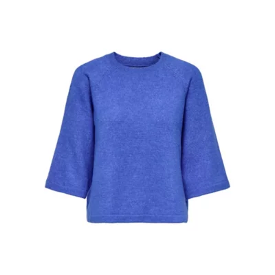 Pull Femme Bleu De Sym Taille L - Bleu Avec Motifs Gris, 100% Acrylique, Manches Montées, Col En V