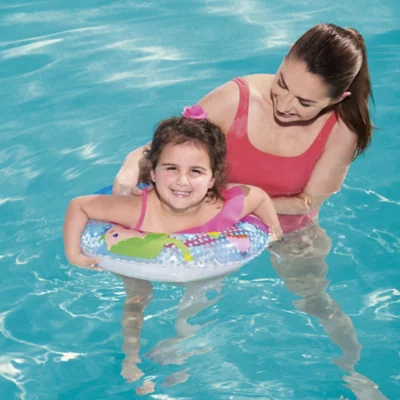 1 bouée gonflable pour enfants, bleu et blanc, à rayures, bouée d