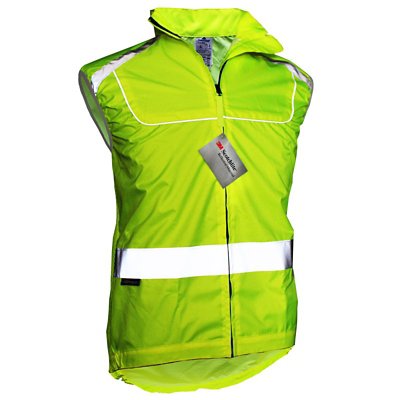 Gilet course jaune fluo réfléchissant sans manches avec zip intégral et  poche arrière EN1150 - CYCLINGCOLORS