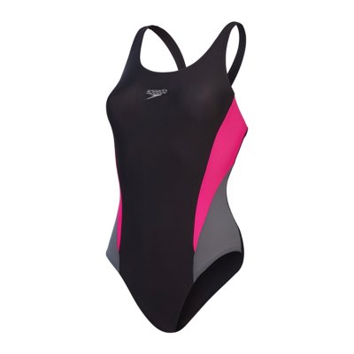 Speedo Colourblock Splice Maillot De Bain 2 Pièces Femme - Noir/Violet/Bleu Picton - Résistant Au Chlore