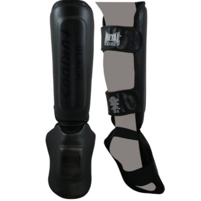 Protège-Tibias Metal Boxe Noir Taille L - Paire En Tissu Mousse Avec Velcro - Combat Entraînement