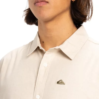 Chemise à manches courtes en lin pour homme - Sans col - Blanc - Chemise à manches courtes - Chemise