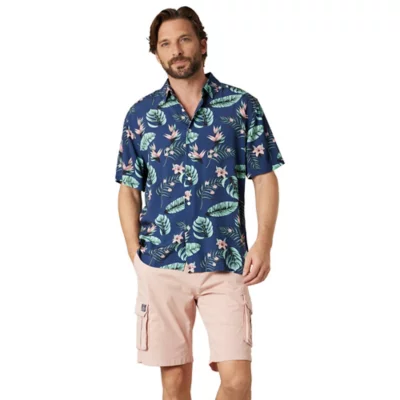 Chemise Eddie Bauer Homme Manches Courtes - Tissu Technique 100% Polyester - Bleue Marine - Taille S (sans étiquette)
